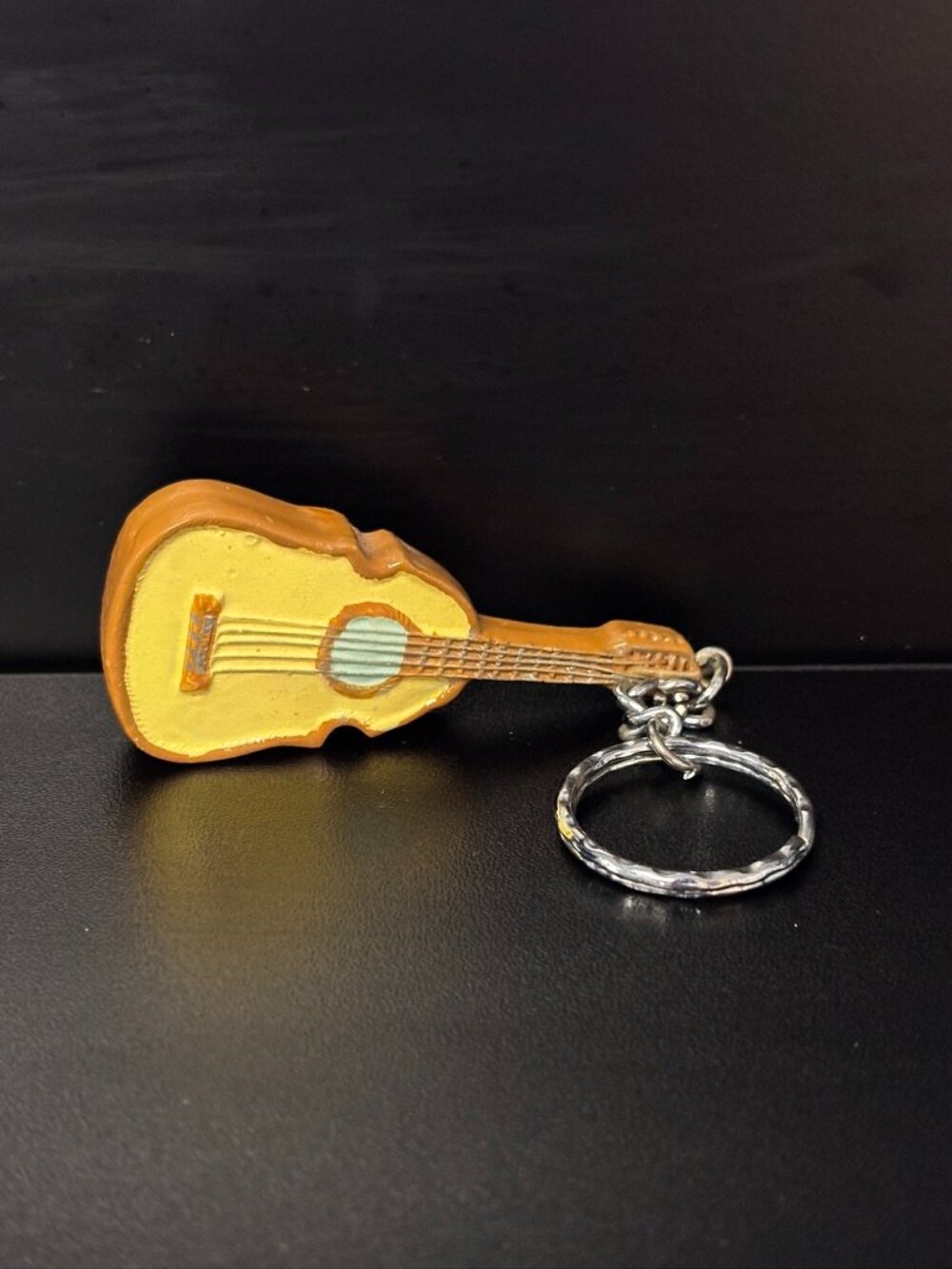 Vintage Puerto Rico Guitar Keychain Souvenir Mini Instrument Key Ring